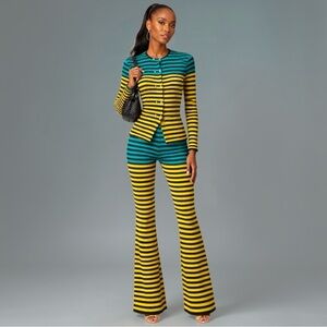 RIVIR Ribbed Striped Knit Pantsuit Set